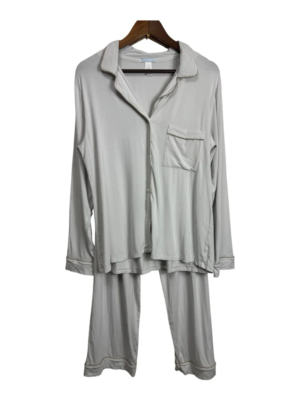 Eberjey White with gold trim Two-Piece Pajama Set Medium